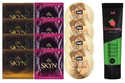 Набір: Смазка Intt Strawberry (100 мл) + 4 шт SKYN Passion дайкири + 4 шт SKYN CHERRY SUNRISE + 4 шт ONE 𝐕𝐀𝐍𝐈𝐒𝐇 𝐇𝐲𝐩𝐞𝐫𝐭𝐡𝐢𝐧 SOS10367 фото