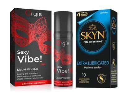 SKYN Extra Lube &ndash; 10 шт та Рідкий ORGIE SEXY VIBE HOT, 15 мл + зігріваючий ефект SOS813 фото