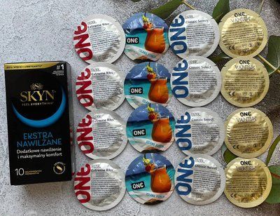 Комплект 26 штук SKYN Extra Lube + ONE Extreme Ribs, Classic, Flavor Waves, Vanish SOS2309 фото