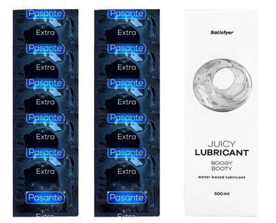 Набір: Pasante Extra Safe 10 шт. + Лубрикант Satisfyer Boogy Booty (300 мл) SOS12076 фото