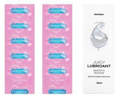 Комплект: Pasante extra sensitive 10 шт. + Лубрикант Satisfyer Juicy Lubricant Smooth Silicon silicone based 150 мл SOS11526 фото