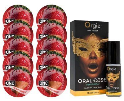 Комплект ONE Chocolate Strawberry 10 шт + Orgie Oral Ease Deepthroat &ndash; Мятный, 15 мл SOS13778 фото
