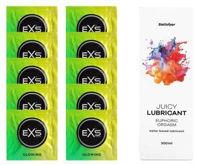 Комплект: EXS Glow in the Dark 10 шт. + Лубрикант Satisfyer Euphoric Orgasm 300 мл SOS11371 фото