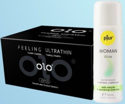 Набір OLO - ультратонкі -001 ( 10 штук) + Лубрикант pjur Woman Aloe 30 мл  SOS4520 фото