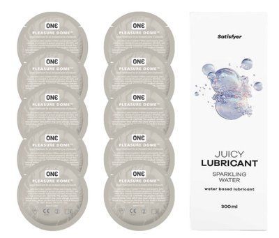 Комплект 𝐎𝐍𝐄 𝐃𝐨𝐦𝐞 10 шт. + Лубрикант Satisfyer Juicy Lubricant Sparkling Water (300 мл) SOS12226 фото