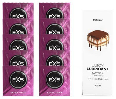 Набір: EXS Extra Thick 10 шт. + Лубрикант Satisfyer Tasteful Tiramisu 300 мл SOS11170 фото