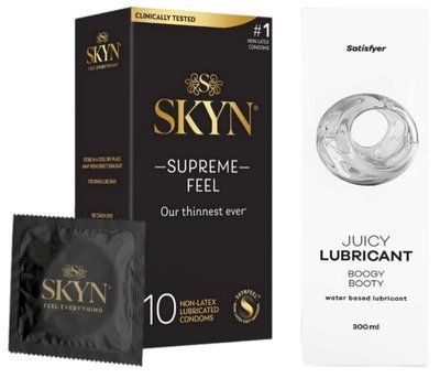 Набор Лубрикант Satisfyer Boogy Booty 300 мл + Skyn ​​Supreme Feel 10 шт. SOS12728 фото