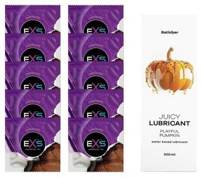 Комплект: з EXS Chocolate 10 шт + Лубрикант Satisfyer Juicy Playful Pumpkin water based 300 мл SOS11321 фото