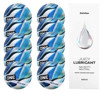 Набор: One Fresh Mint 10 шт. + Лубрикант Satisfyer Naughty Neutral 300 мл SOS12426 фото