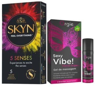 Набор SKYN 5 Senses + Жидкий вибратор SEXY VIBE вибрация + усиление оргазма, 15 мл ORGIE SOS9607 фото