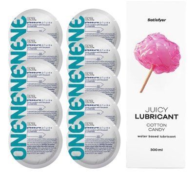 Комплект 𝐎𝐍𝐄 𝐏𝐥𝐮𝐬 10 шт. + Лубрикант Satisfyer Juicy Lubricant Cotton Candy (300 мл) SOS12326 фото