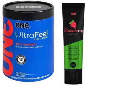 ONE UltraFeel 2-в-1. 40 шт+ Лубрикант на водной основе Intt Strawberry (100 мл)  SOS6436 фото