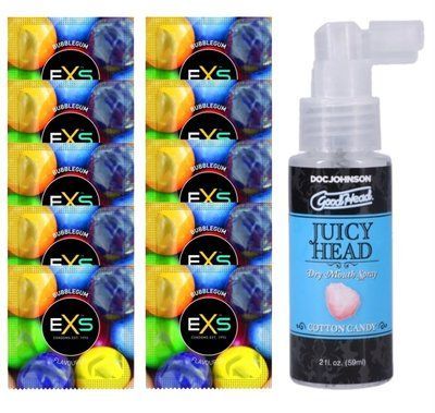 EXS BUBBLEGUM 10 шт + Doc Johnson &ndash; Juicy Head Dry Mouth Spray Cotton Candy (59 мл) SOS14029 фото
