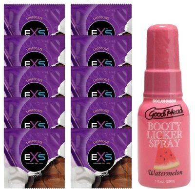 Комплект EXS Mixed Flavors Chocolate 10 шт + Doc Johnson GoodHead Booty Licker Spray Watermelon (29 мл) SOS14129 фото