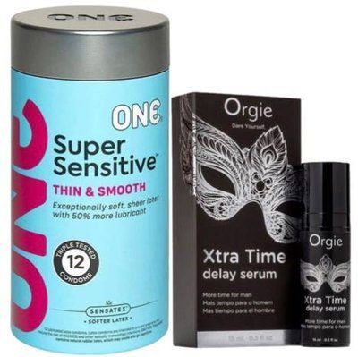 Набор из ONE Super Sensitive Pack 12 шт + Пролонгатор Orgie Xtra Time Delay Serum, 15 мл SOS9407 фото