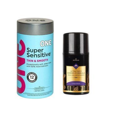 ONE Super Sensitive Pack 12 шт.+ Густа крем-смазка на гібридній основі Sensuva UltraThick Hybrid Formula (50 мл) SOS6535 фото