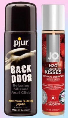 Набір лубрикантів pjur backdoor anal Relaxing jojoba silicone 30 мл + System JO Strawberry Kiss (30 мл) LB716 фото