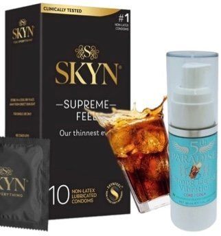 Набор из Skyn ​​Supreme Feel 10 шт + Жидкий вибратор 5th Paradise Liquid Vibrator &mdash; Кола (30 мл) SOS10268 фото