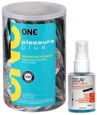 Набор из ONE Pleasure Plus, 100 шт + Пролонгатор LOVELY LOVERS DELAY SPRAY 50 ML SOS9108 фото