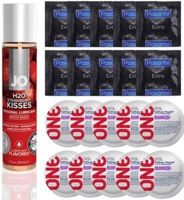Набір 20 шт Pasante Extra та ONE Tattoo Touch + System JO H2O &mdash; Strawberry Kiss (30 мл) SOS4866 фото