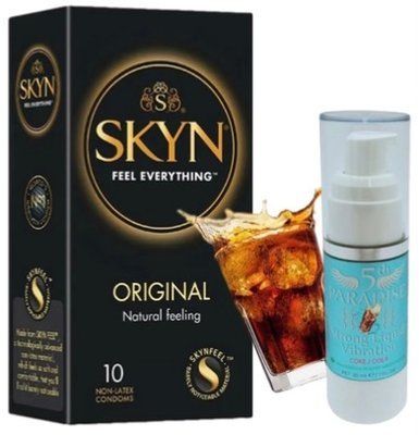 Набор из SKYN Original (10 шт) + жидкий вибратор 5th Paradise Liquid Vibrator &mdash; Круги (30 мл) SOS9868 фото