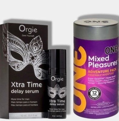 ONE Mixed Pleasures, 12 шт - Пролонгатор Orgie Xtra Time Delay Serum, 15 мл  SOS6082 фото