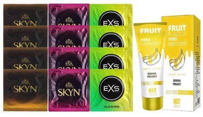 Комплект: Лубрикант OLO Banana (120мл) +8 шт. SKYN+4 шт. EXS Glow in the Dark SOS10470 фото
