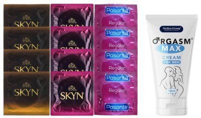Комплект: Пролонгатор Medica-Group Orgasm Max 50 мл + 8 шт SKYN + 4 шт Pasante Regular SOS10971 фото