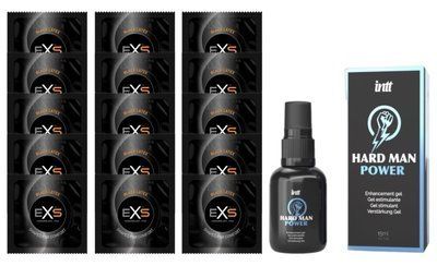 Комплект EXS Black Latex 15 шт + Intt Hard Man Power Gel (15 мл) SOS14628 фото