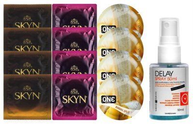 Комплект: Пролонгатор LOVELY LOVERS DELAY SPRAY 50 ML + 8 шт. SKYN + 4 шт. ONE Banana Split SOS10872 фото