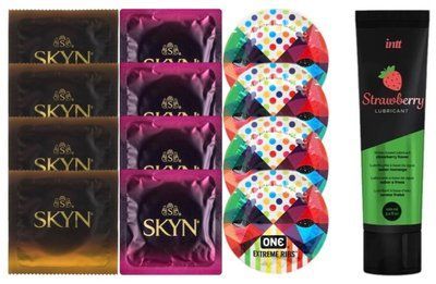 Набір: Смазка Intt Strawberry (100 мл) + 4 шт SKYN Passion дайкири + 4 шт SKYN CHERRY SUNRISE + 4 шт One Extreme ребра SOS10368 фото