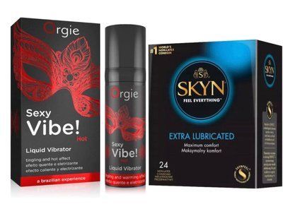 SKYN Extra Lube &ndash; 24 шт та Рідкий ORGIE SEXY VIBE HOT, 15 мл + зігріваючий ефект SOS814 фото