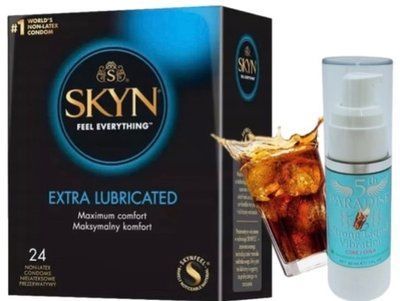 Набор из SKYN Extra Lube (24 шт) + Жидкий вибратор 5th Paradise Liquid Vibrator &mdash; Кола (30 мл) SOS10068 фото
