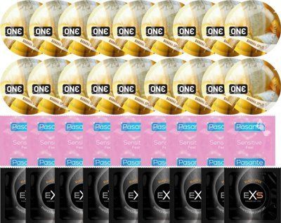 Набор 36 шт ONE Banana Split + Pasante Extra Sensitive + EXS Black Latex SOS7761 фото