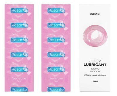 Комплект: Pasante extra sensitive 10 шт. + Анальна змазка Satisfyer Juicy Lubricant Booty Silicon silicone based 150 мл SOS11527 фото