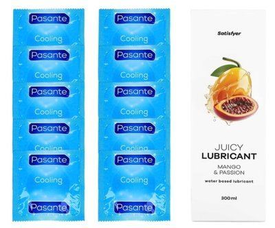 Комплект Pasante Cooling 10шт. + Лубрикант Satisfyer Juicy Lubricant Mango & Passion 300 мл SOS11577 фото