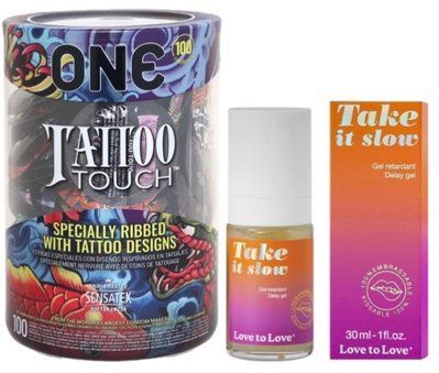 Набор из ONE Tattoo Touch, 100 шт + Пролонгатор Love To Love Take It Slow 30 мл SOS9158 фото