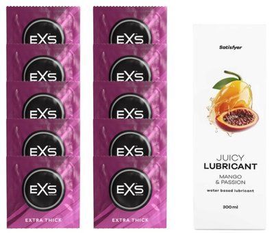 Набір: EXS Extra Thick 10 шт. + Лубрикант Satisfyer Mango & Passion 300 мл SOS11171 фото