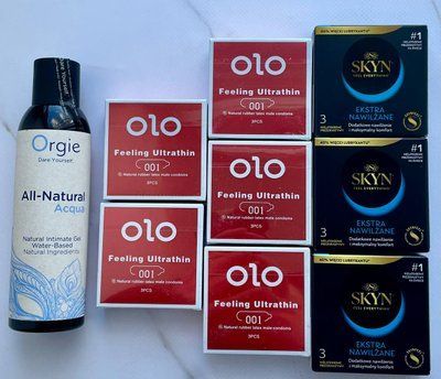 Набор 24 шт OLO возбуждающие 001 + Skyn ​​Extra Lube + Лубрикант ALL-NATURAL Acqua 150 мл Orgie SOS3810 фото