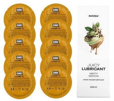 Комплект 𝐎𝐍𝐄 𝐋𝐞𝐠𝐞𝐧𝐝 𝐗𝐋 10 шт. + Лубрикант Satisfyer Juicy Lubricant Minty Mocha (300 мл) SOS12277 фото