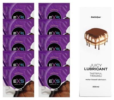 Комплект: з EXS Chocolate 10 шт + Лубрикант Satisfyer Juicy Tasteful Tiramisu water based 300 мл SOS11322 фото
