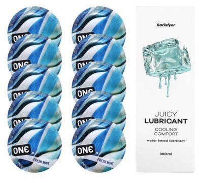 Набор: One Fresh Mint 10 шт. + Лубрикант Satisfyer Cooling Comfort 300 мл SOS12427 фото