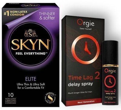 Набір з SKYN Elite 10 шт + Пролонгатор Orgie Time Lag 2 Delay Spray (10 мл) SOS8908 фото