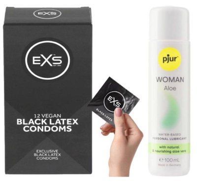 Комплект EXS Black Latex (12 шт) + Pjur Woman Aloe 100 мл SOS13579 фото