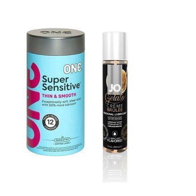 ONE Super Sensitive Pack 12 шт.+ Змазка на водній основі SSystem JO GELATO CremeBrulee (30 мл) SOS6487 фото