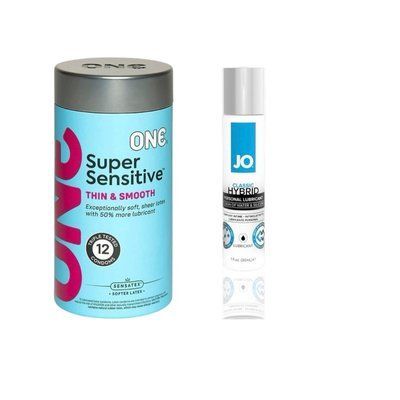 ONE Super Sensitive Pack 12 шт.+ Густа змазка водно-силіконова System JO Classic Hybrid (30 мл) SOS6536 фото