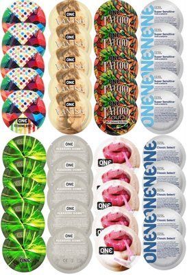 Набор с 40 шт ONE Ribs + ONE Vanish + ONE Tattoo + ONE Sensitive + ONE Glowing + ONE Dome + ONE Bubblegum + ONE Classic SOS8308 фото