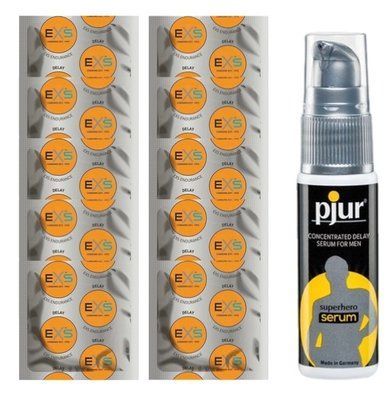 Комплект: EXS Delay 10 шт + Пролонгатор pjur Superhero Serum (20 мл) SOS11022 фото