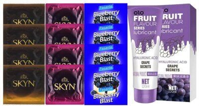 Комплект: Лубрикант OLO со вкусом винограда (120 мл) + 8 шт. SKYN + 4 шт. Pasante Blueberry Blast SOS10673 фото