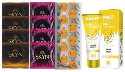 Комплект: Лубрикант OLO Banana (120мл) +8 шт. SKYN+4 шт. EXS Delay SOS10471 фото